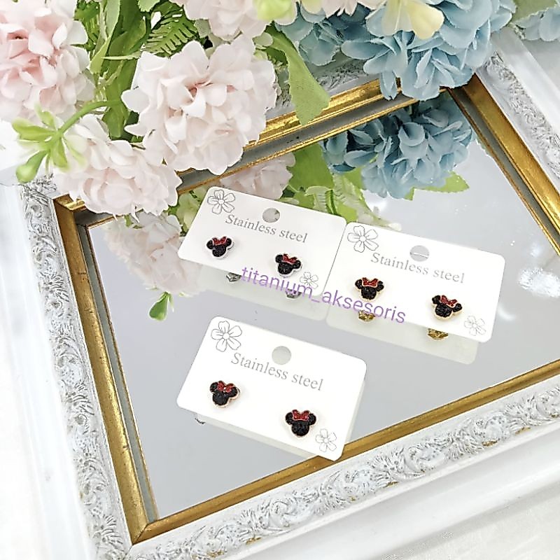 anting tindik/tusuk titanium minie pita merah