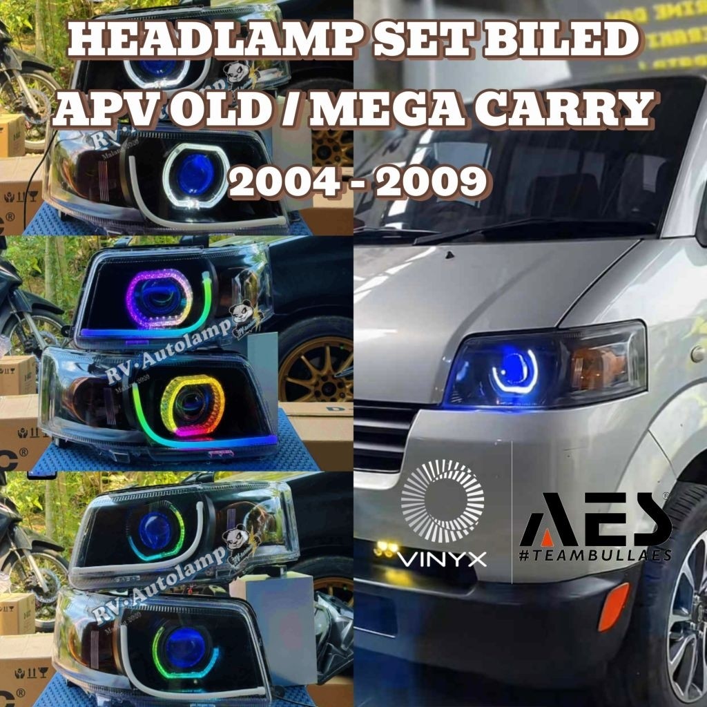 Headlamp Set BILED Custom APV Lama / MEGA Carry 2004 - 2009 AES Vinyx Projie