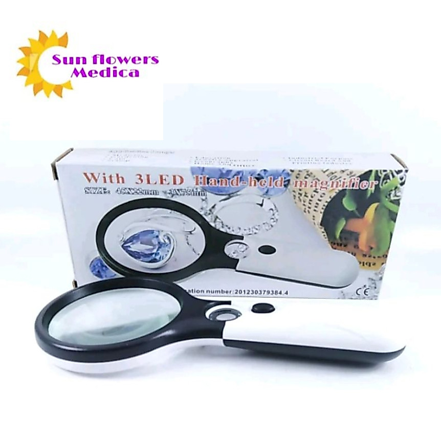 Kaca Pembesar LED/Kaca Pembesar Genggam Lensa Kaca Pembesar 45X Dengan Lampu 3 LED