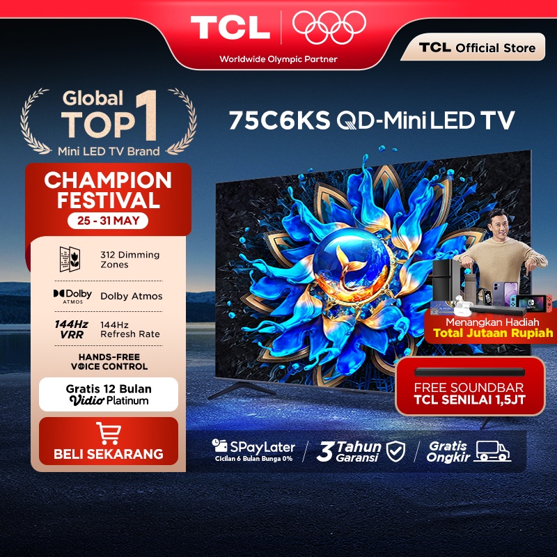 TCL 4K QD-Mini LED TV 75 Inch C6KS - High HDR Brightness - Dolby Vision & Atmos - IMAX Enhanced - Un