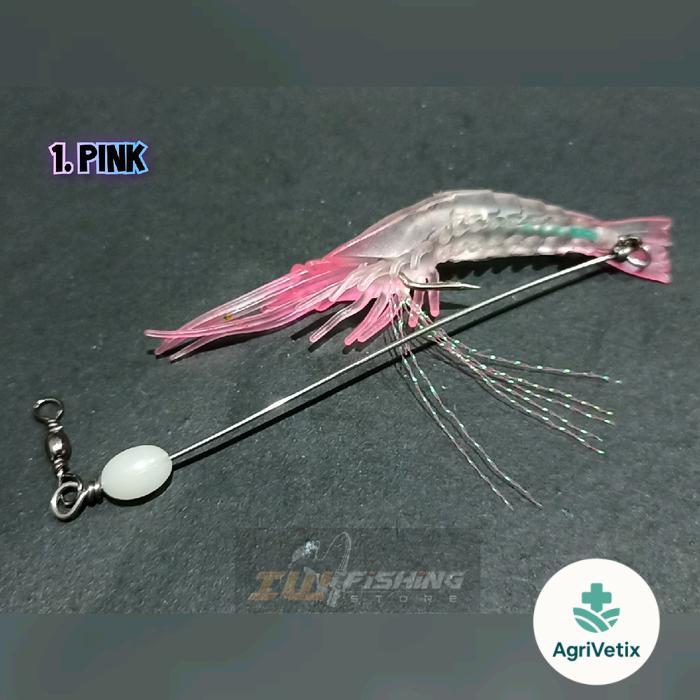 Umpan mancing udang karet panjang udang 9 cm berat -+ 6 gram Ikan - 1. Pink, Udang krosok