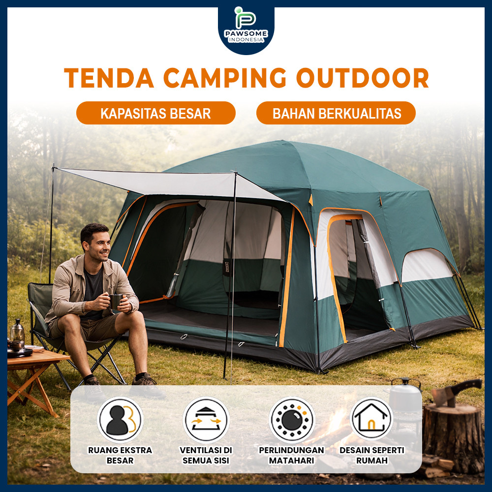 Tenda Camping Jumbo 10-13 Orang Tenda Outdoor Ada 2 Ruangan Waterproof Luxury Automatic | PAWSOME