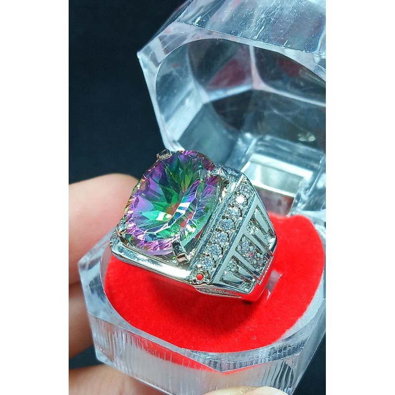CINCIN BATU KECUBUNG PELANGI MYSTIQ QUARTZ ASLI NATURAL IKATAN RING PERAK BANGKOK 926