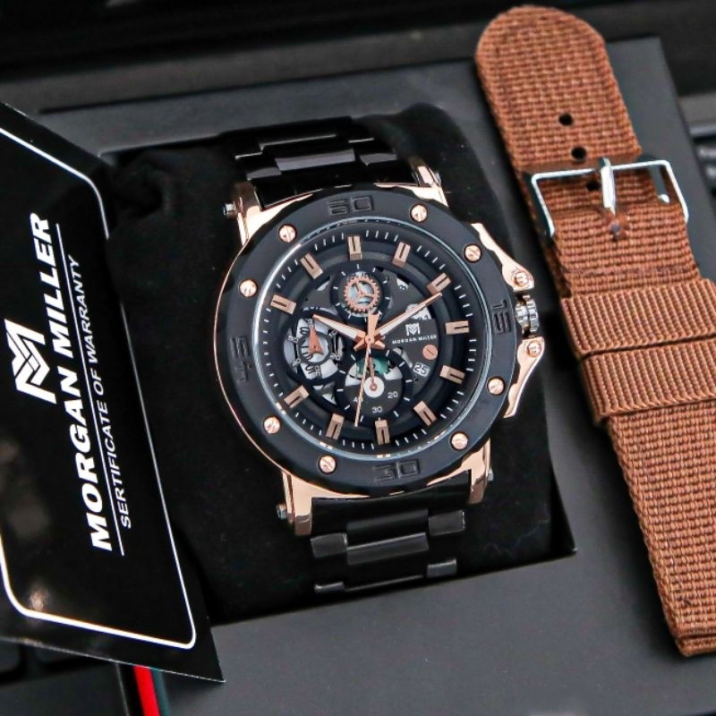Promo Morgan Miller-MM08 Jam Tangan Pria Original Rantai Stanliess Bonus Tali Cadangan