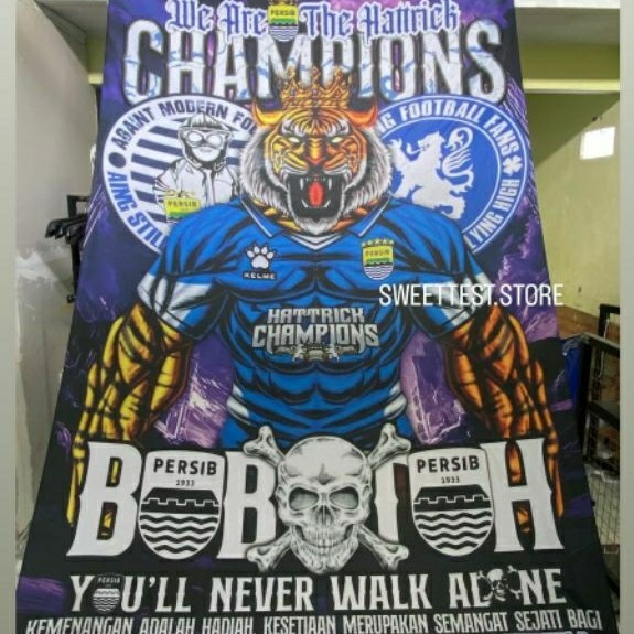 TERMURAH + BENDERA PERSIB BANDUNG, BENDERA PRINTING PERSIB HATTRICK JUARA, BENDERA MAUNG BANDUNG, FL