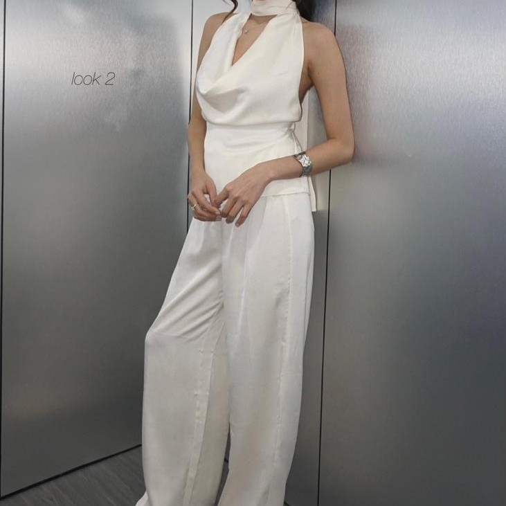 TERBARU [ Seara ] Lily Satin Top - halter satin top with neck scarf