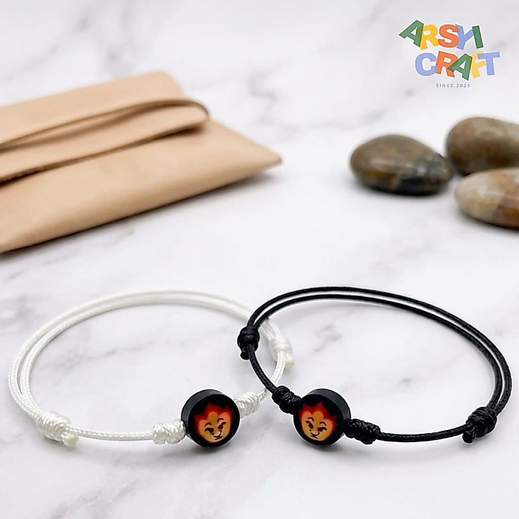 Gelang Tali Korea Elemental Love | Gelang Tali Manik Api Hitam Unisex | Gelang Couple | Bracelet Uni