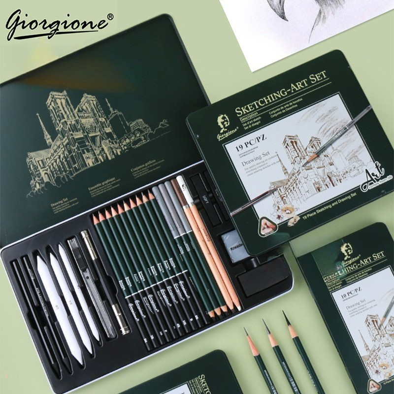 TokoCetarShop11 Giorgione Drawing Pensil 19/27PCS Set Mix Pensil Sketsa 2H/HB/2B/4B/8B For Beginners