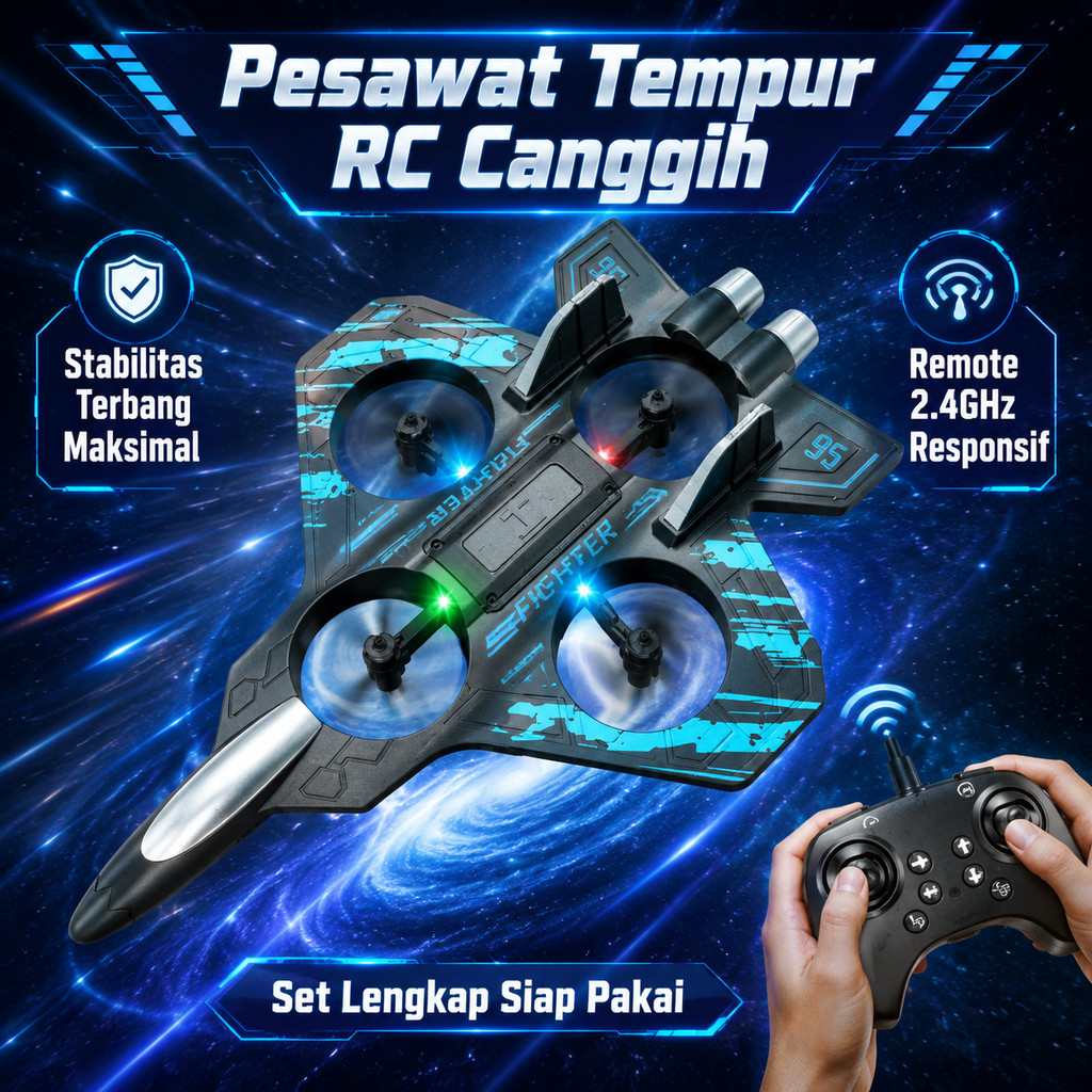 Mainan Pesawat Tempur RC Drone 2.4GHz Blue - Pesawat Remote Control Canggih untuk Anak dan Dewasa