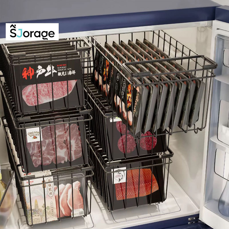 SJORAGE 4PCS Keranjang Penyimpanan Kulkas Rak Organizer Freezer Bisa Ditumpuk Tempat Simpan Daging S