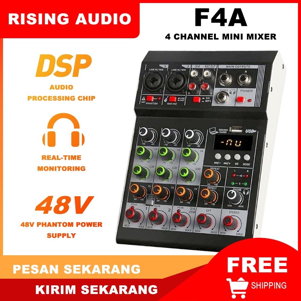 RISING AUDIO F4A Audio Mixer 4 Channel Mini Audio Mixer DJ controller Mini Family KTV karaoke mixer 