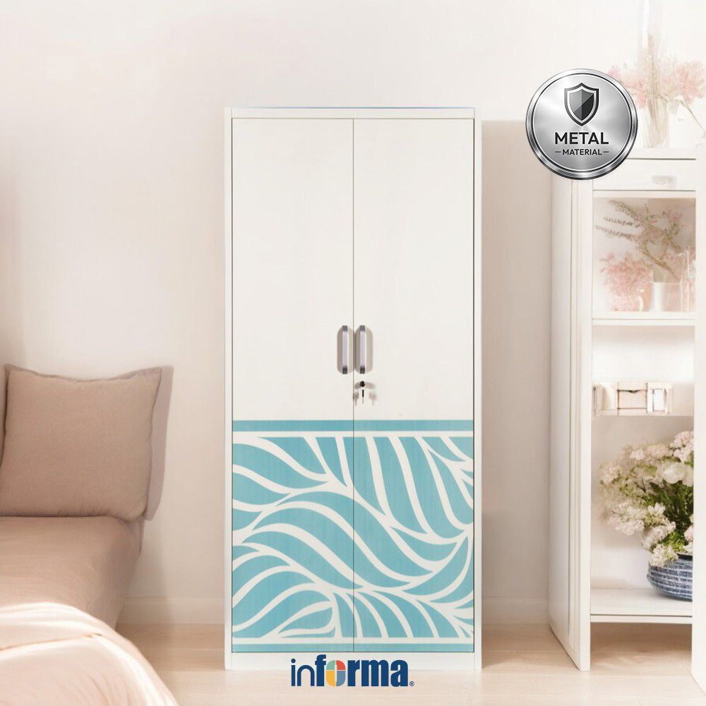 Informa Bloom Lemari Pakaian 2 Pintu - Putih/Biru Wardrobe Storage Kabinet Tempat Simpan Baju Lemari
