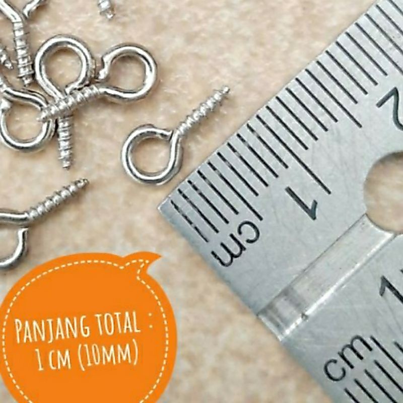 (100 pcs) sekrup paku ulir mini 1cm eyew screw gantungan kunci
