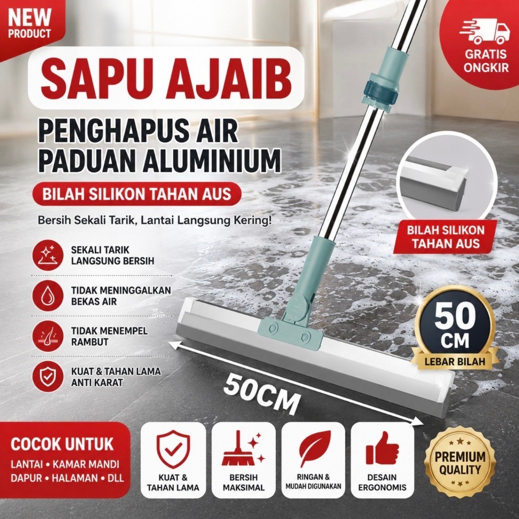 Sapu Pel Wiper 3in1 Sapu Ajaib Serbaguna Wiper Magic Sapu Silikon Multifungsi Sapu Silikon Pel 50cm