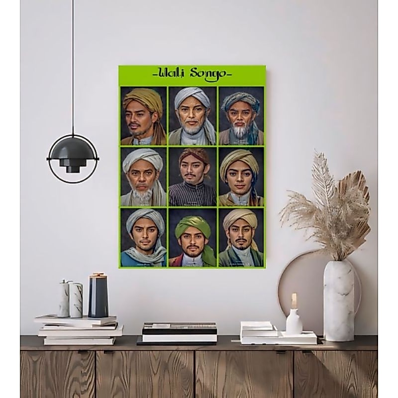 Foto poster wali songo hiasan dinding bingkai kayu mdf