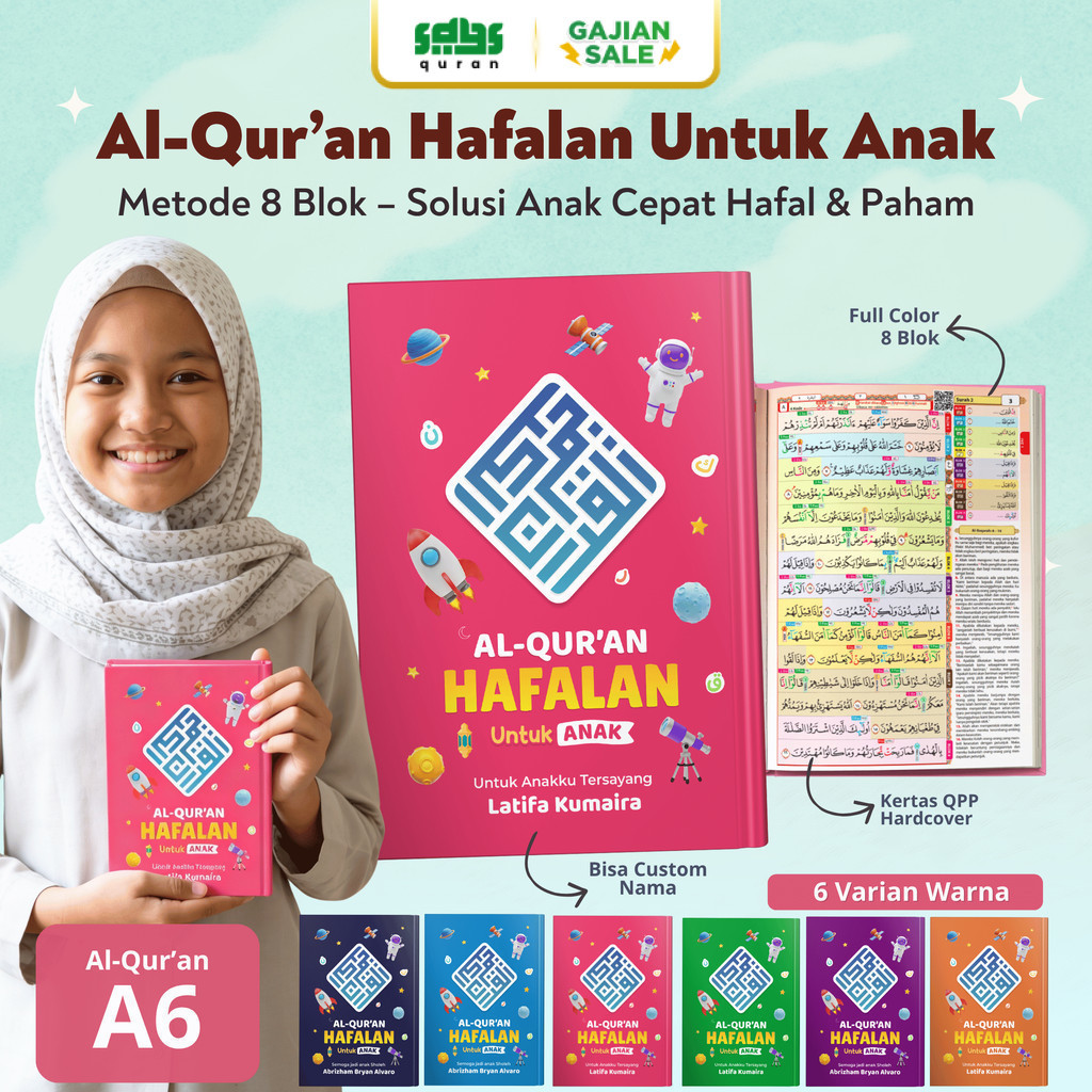 Says Quran - Al Quran Hafalan Anak A6 Custom Nama 8 Blok Warna Latin Terjemah Perkata Tajwid Full Co