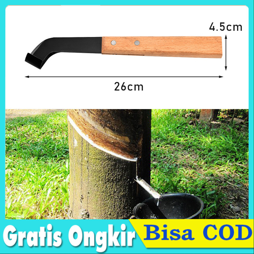 Pisau Sadap Karet Gagang Kayu Original - Alat Deres Pohon Karet Tukang Sadap Kebun Profesional