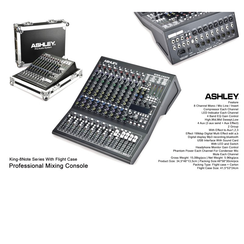 Mixer Ashley King 8 Note + Hardcase Original 8 Channel Interface USB - Bluetooth