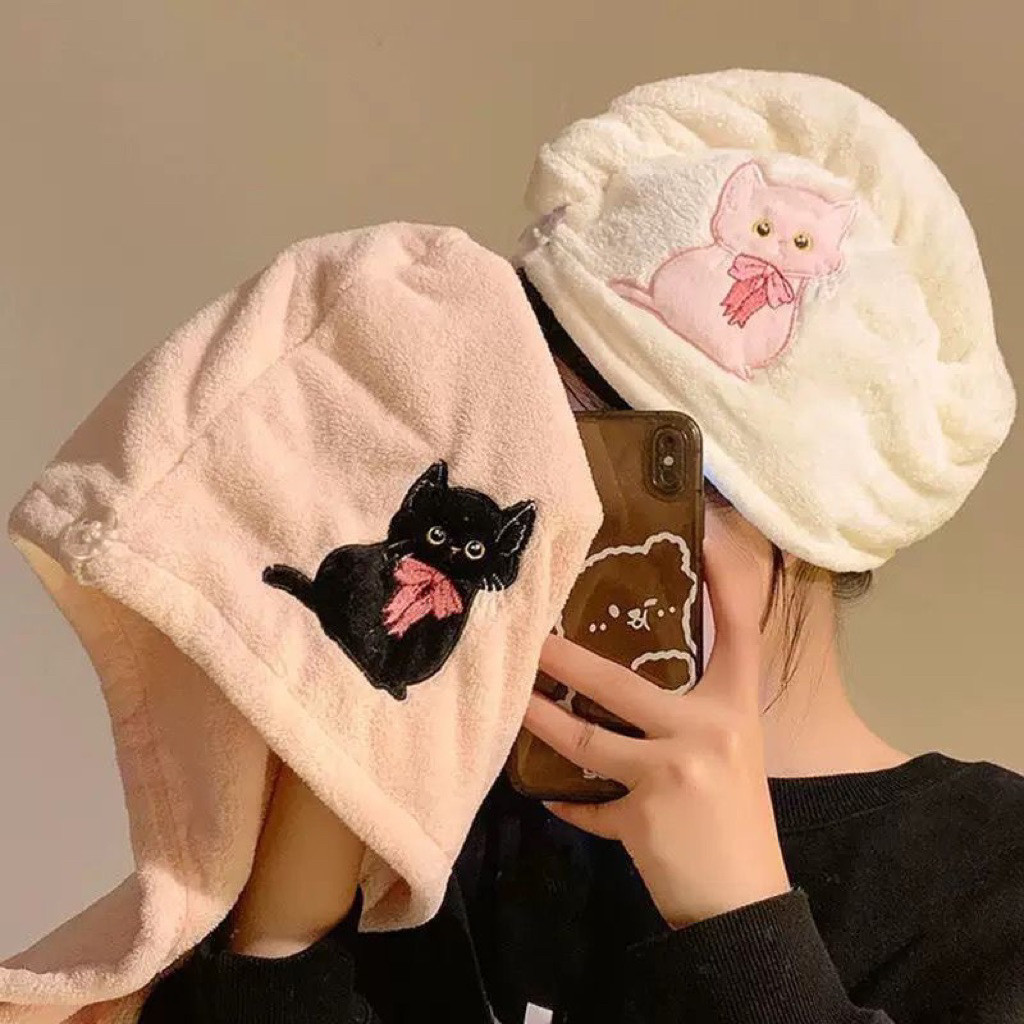 HANDUK KEPALA / HANDUK KERAMAS / MAGIC HAIR TOWEL / HANDUK RAMBUT MOTIF KUCING LUCU / TOWEL DRY HAIR