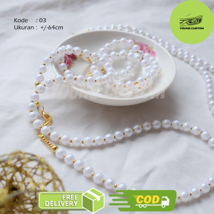 Tali Masker Unik Lanyard Manikmanik Mutiara Mask Chain Kalung Handmade - Putih