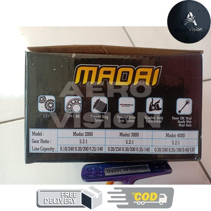 Reel Spinning Indigo Madai 800 1000 2000 4000 14BB Metal Handle - 4000