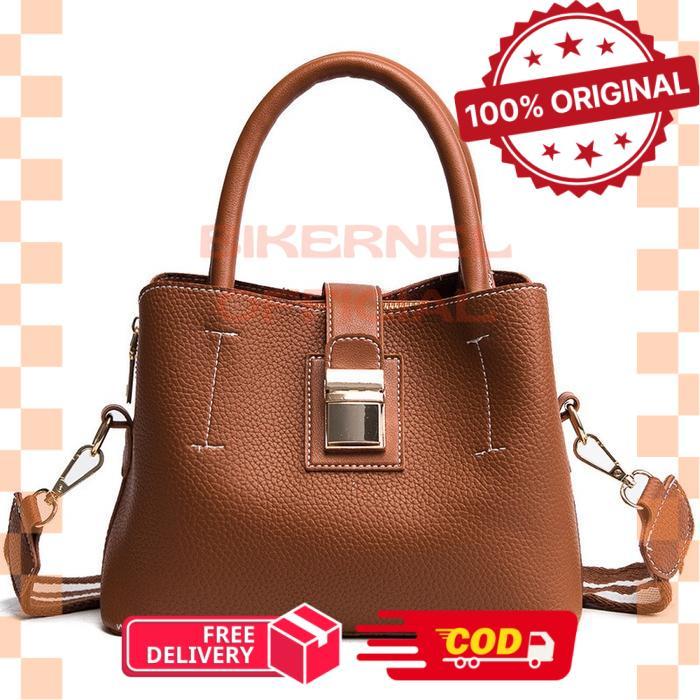 Tas selempang Wanita Kulit PU polos Cally slingbag import Long strap bag adjustable - Coklat