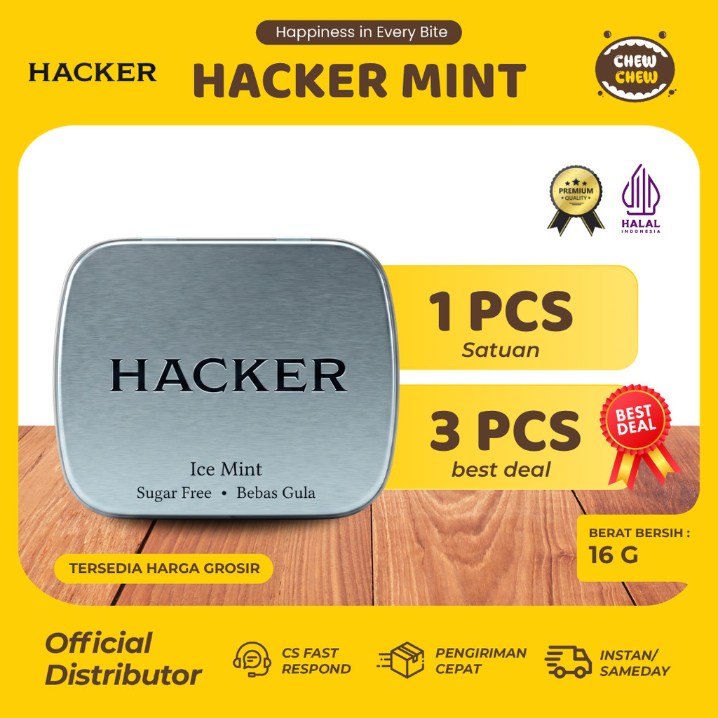 HACKER Permen Mint Bebas Gula 16gr Candy Sugar Halal BPOM Untuk Bepergian