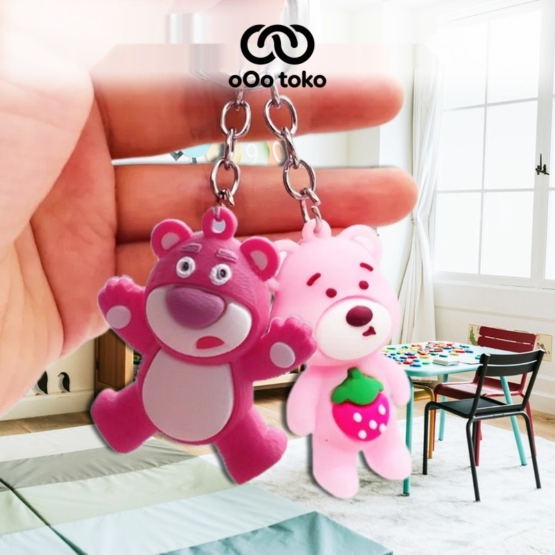 oOo toko Gantungan Kunci Beruang Warna Pink Bahan Rubber Lucu untuk Anak Mainan Sehari Hari Imut Men