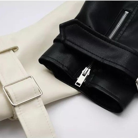 pengiriman cepat Jaket Kulit Wanita Riders Hitam Putih / Leather Jacket