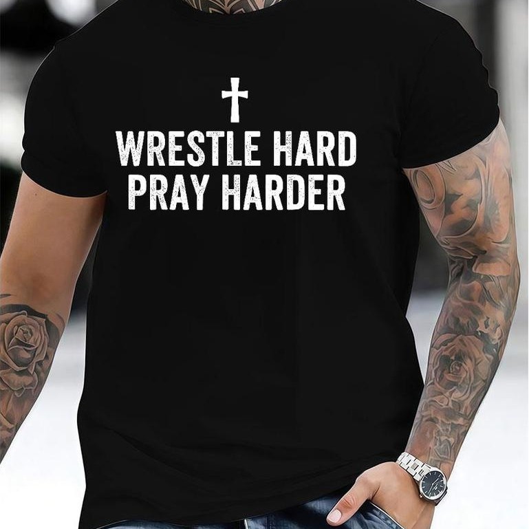[100% Cotton]Christian Wrestling, Wrestle Hard, Christian Wrestling T-Shirt