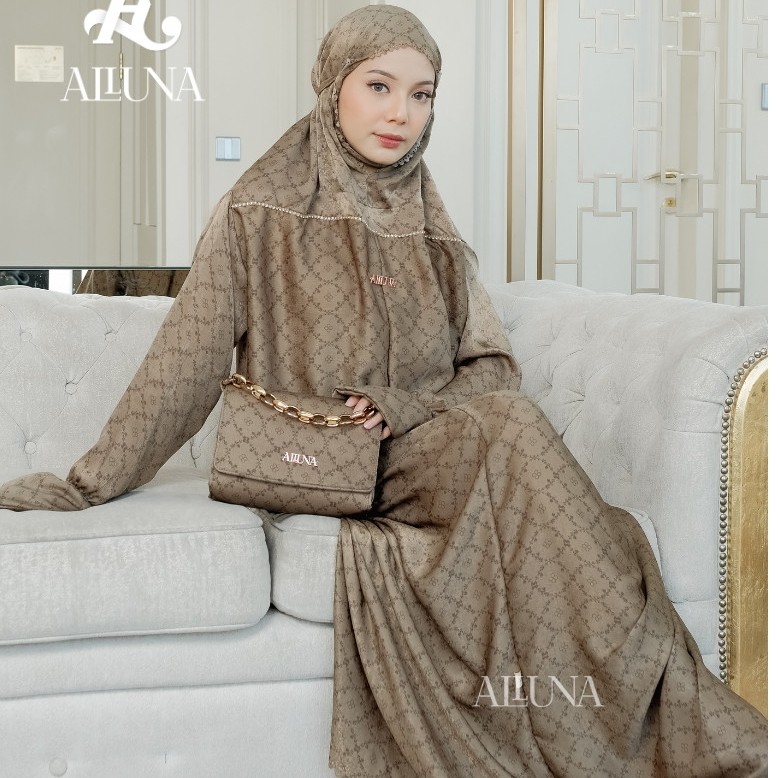 Terlaris ALLUNA - Mukena Dewasa Terusan Santorini Silk Kayza Series Traveling