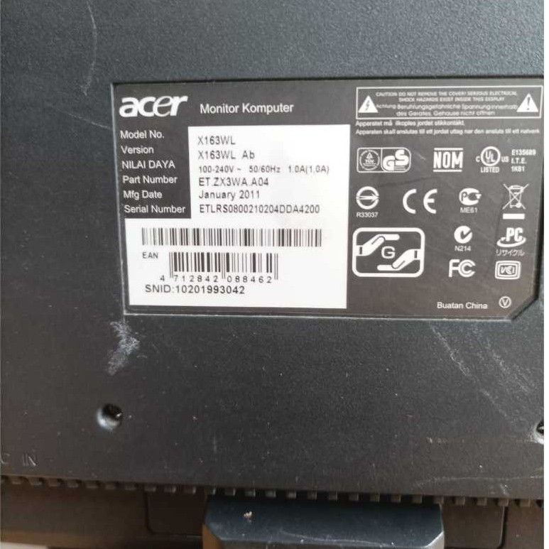 lcd moitor acer x163wl kondisi layar minus berembun/spot di pinggir putih