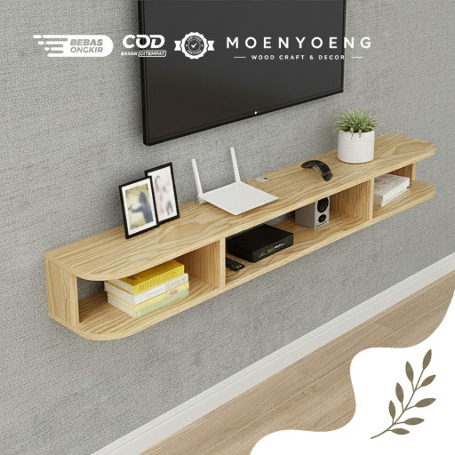 Rak TV Gantung Kayu Pinus Premium – Floating Shelf Estetik Minimalis, Kokoh & Rapi, Bisa Custom Ukur