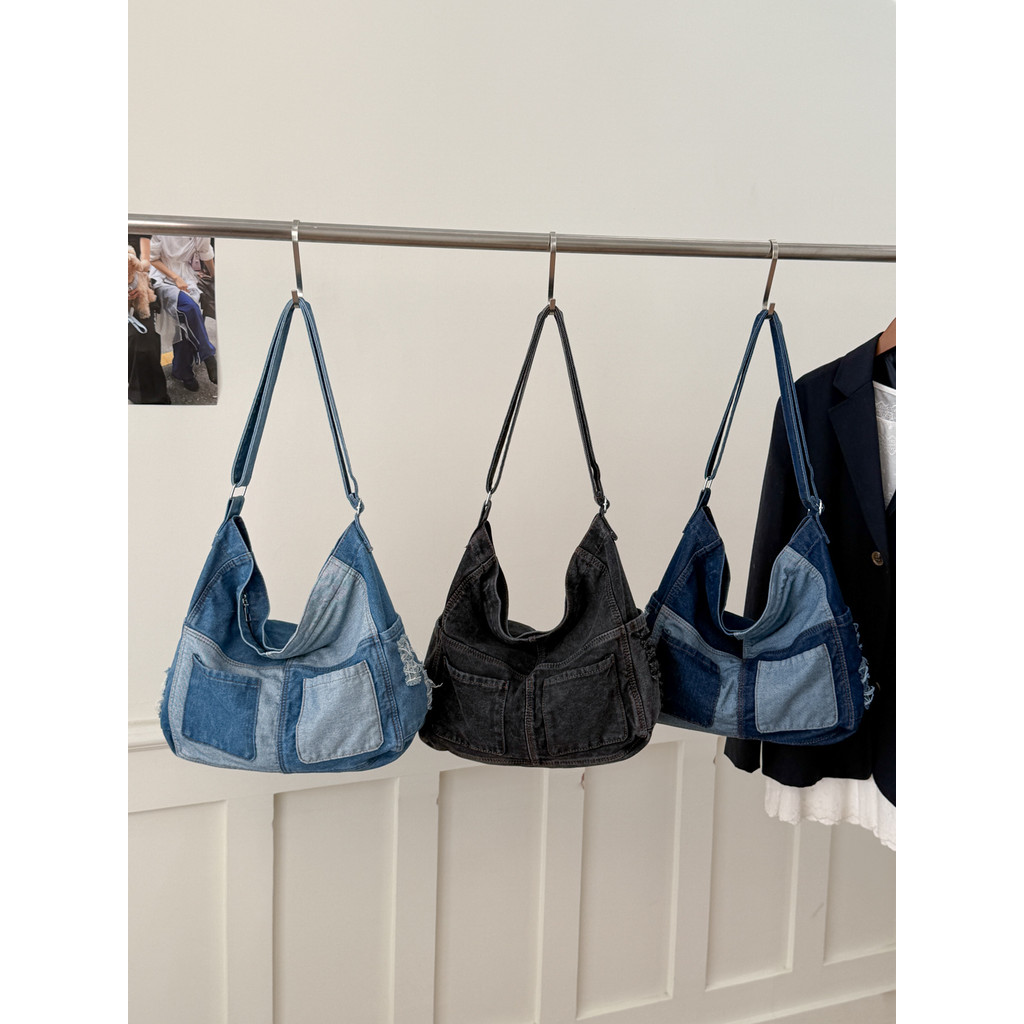 Denim bag for women, new fashion patchwork shoulder crossbody bag
