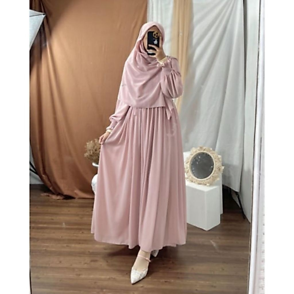 Pl Set Gamis + Jilbab Segi Empat Merek ARZ @yukkemari