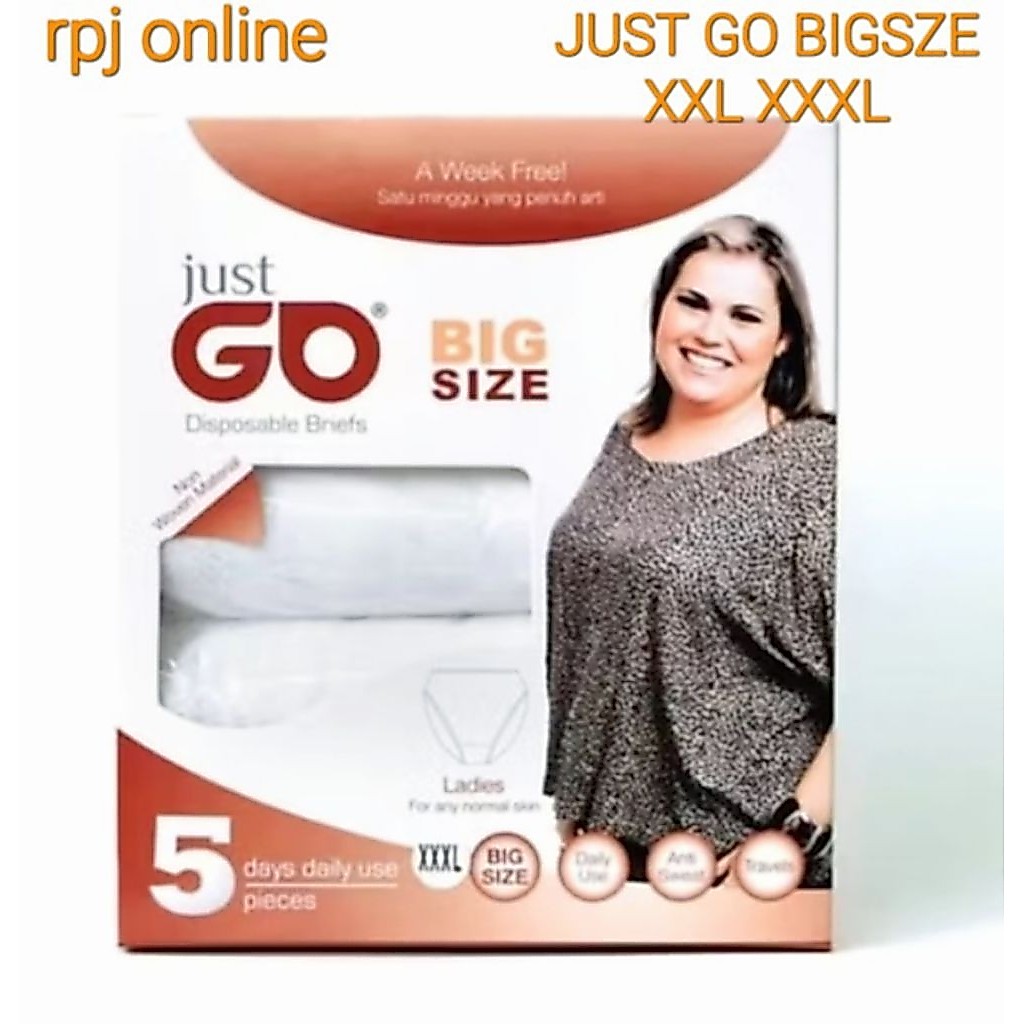 CELANA DALAM SEKALI PAKAI/DISPOSABLE LADIES JUST GO BIG SIZE XXL XXXL