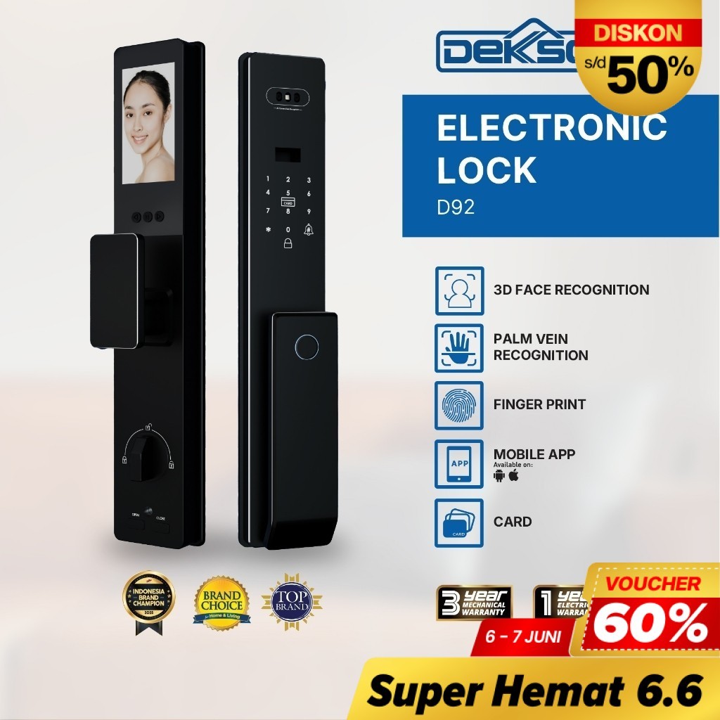 DEKKSON Electronic Lock Kunci Digital D92 | Kunci Pintu | Smart Door Handle | Face Recognition