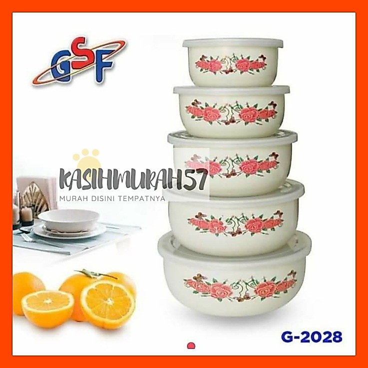 BOWL SET BUNGA GSF G-2028 / RANTANG SUSUN 5 MANGKOK SET BERANAK MANGKUK PENYIMPANAN MAKANAN MOTIF BU