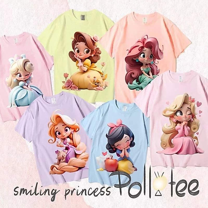 PLT SMILING PRINCESS Kaos Couple Oversize Katun Premium motif Princess Belle Snow White Cinderella