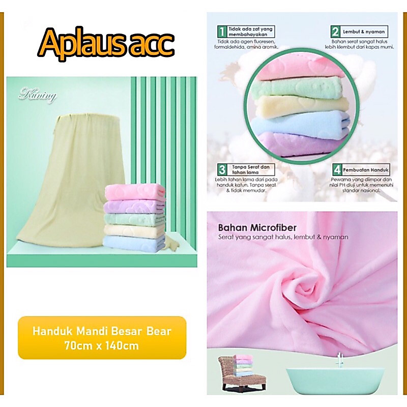 Handuk Mandi Besar Motif Bear Ukuran 70x140 Handuk Mandi Dewasa Microfiber