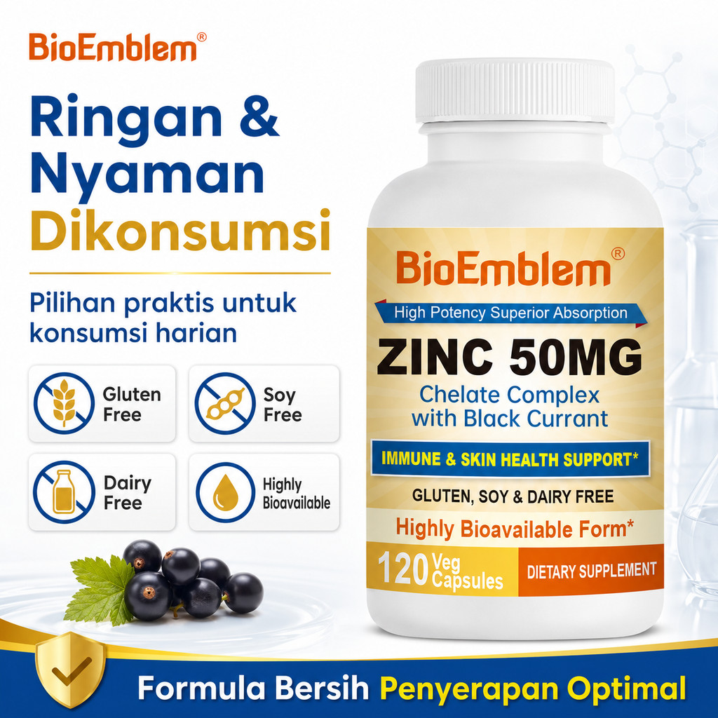 BioEmblem Zinc 50mg Suplemen Mineral Zinc untuk Imun Tubuh Kulit Sehat Pria Wanita
