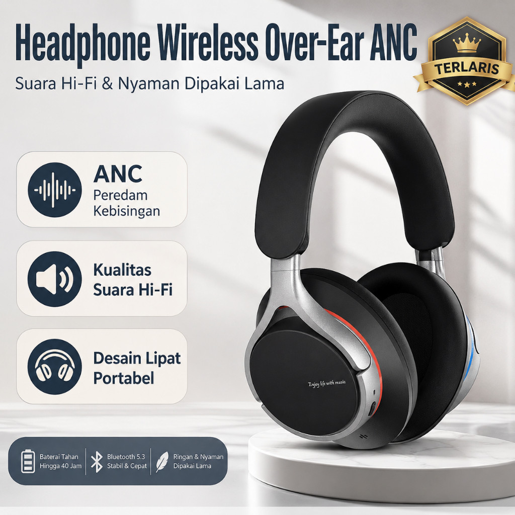 [ANC] Bluetooth Headphone Wireless Active Noise Cancelling - Hi-Fi Stereo Bass - Headphone Bluetooth