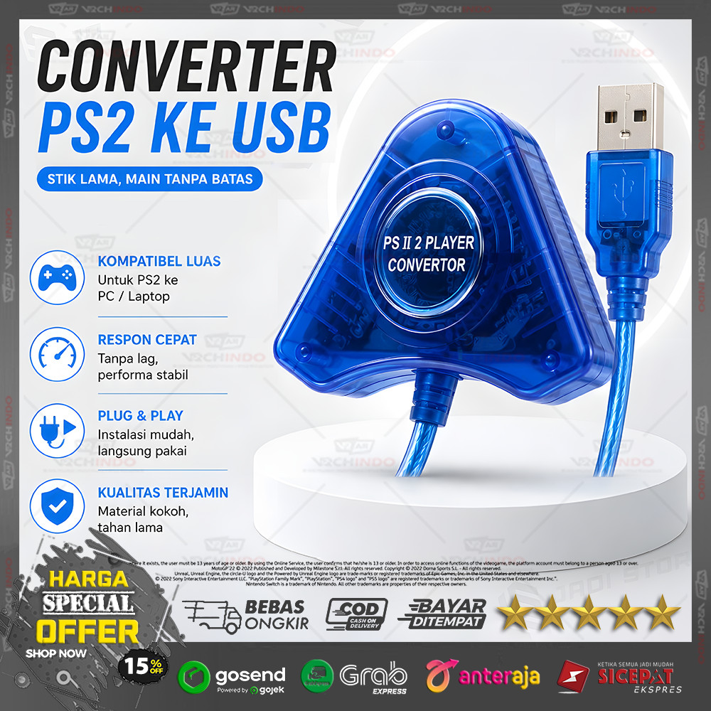 Gamepad Stik Converter Stick PS2 Ke PS3 / Connector Joystick PS2 ke USB Cocok Untuk Laptop / PC / Ma