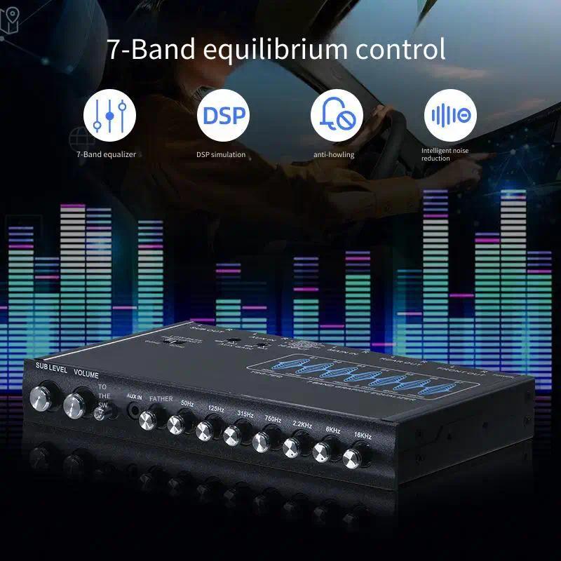 7 Band Car Equalizer Audio EQ Tuning Crossover Amplifier Parametric Car Preamplifier Audio Equalizer
