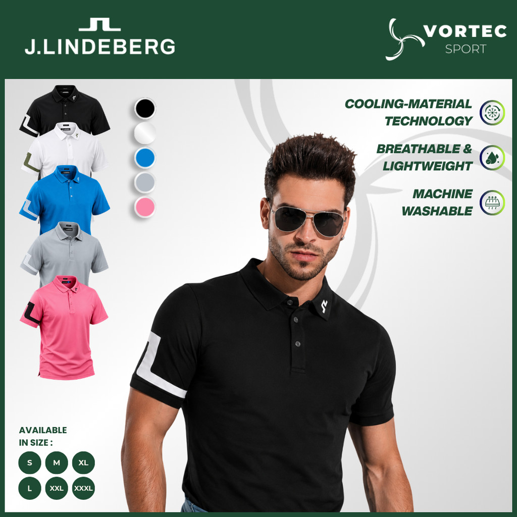 JL Men Golf Polo Shirt- Kaos Olahraga Golf Tennis Lari Paddle