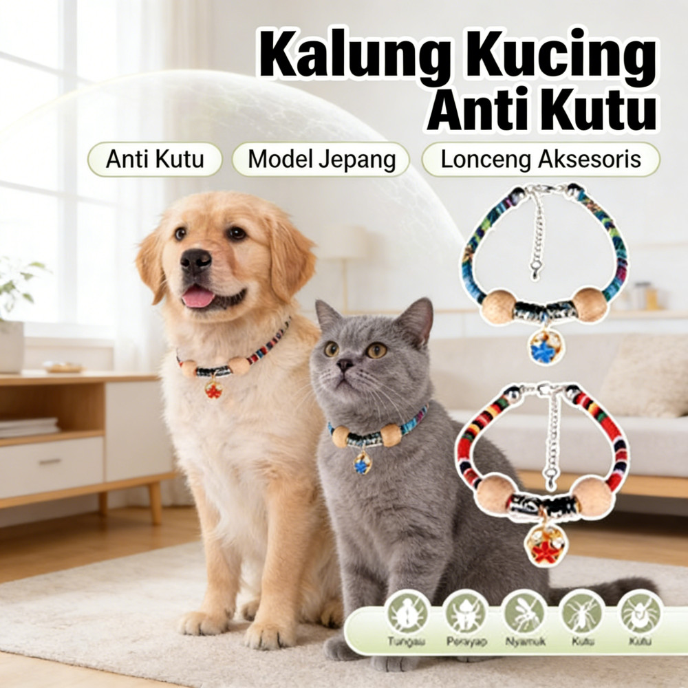 Kucing Lonceng Jepang Hewan Anjing Model Anti Kutu Kalung Kalung Kucing Aksesoris Peliharaan