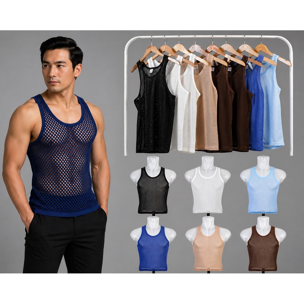 Kaos dalam pria dewasa merek LEOPOLD Singlet Corak Jala