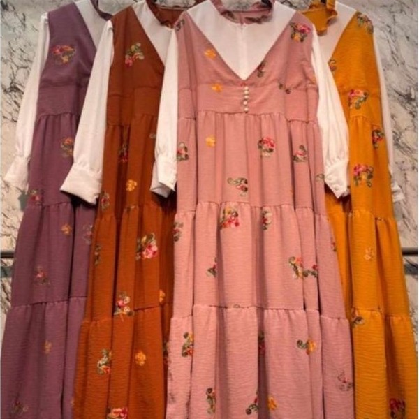 MIUDIS Midi cringkle Dress Midi Bordir Crinkle Wanita Ukuran LD 110 PB 125 bordir LD 110 PB 125