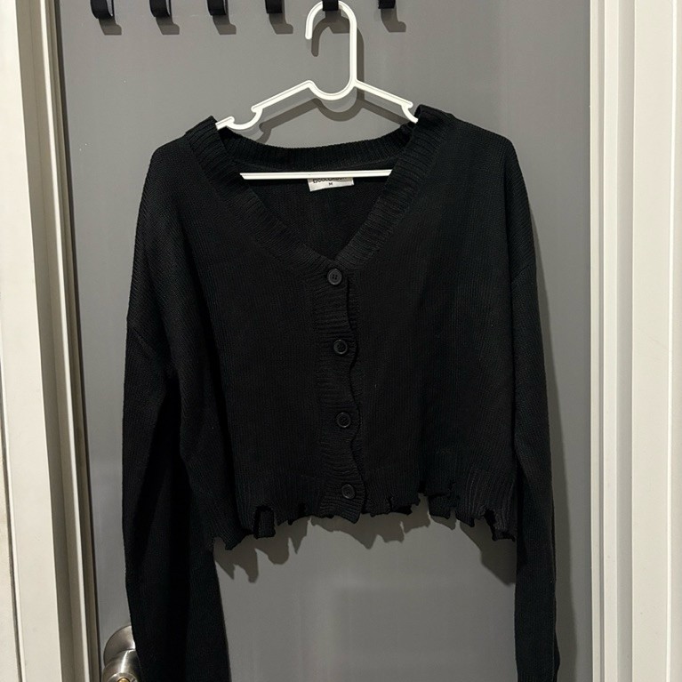 Preloved COLORBOX Distressed Long Sleeve Knit Cardigan Black