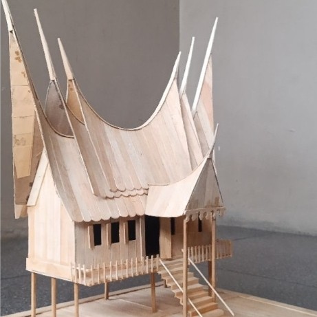Prakarya/Miniatur/Kerajinan Rumah Adat Tradisional dari Stik Ice Cream (Rumah Adat Gadang)